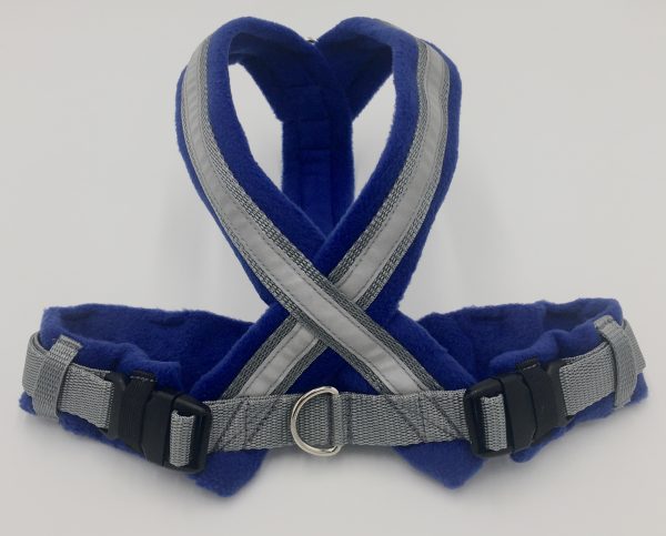 eDog. Hi Viz Greyhound Harness. Blue and Silver Grey